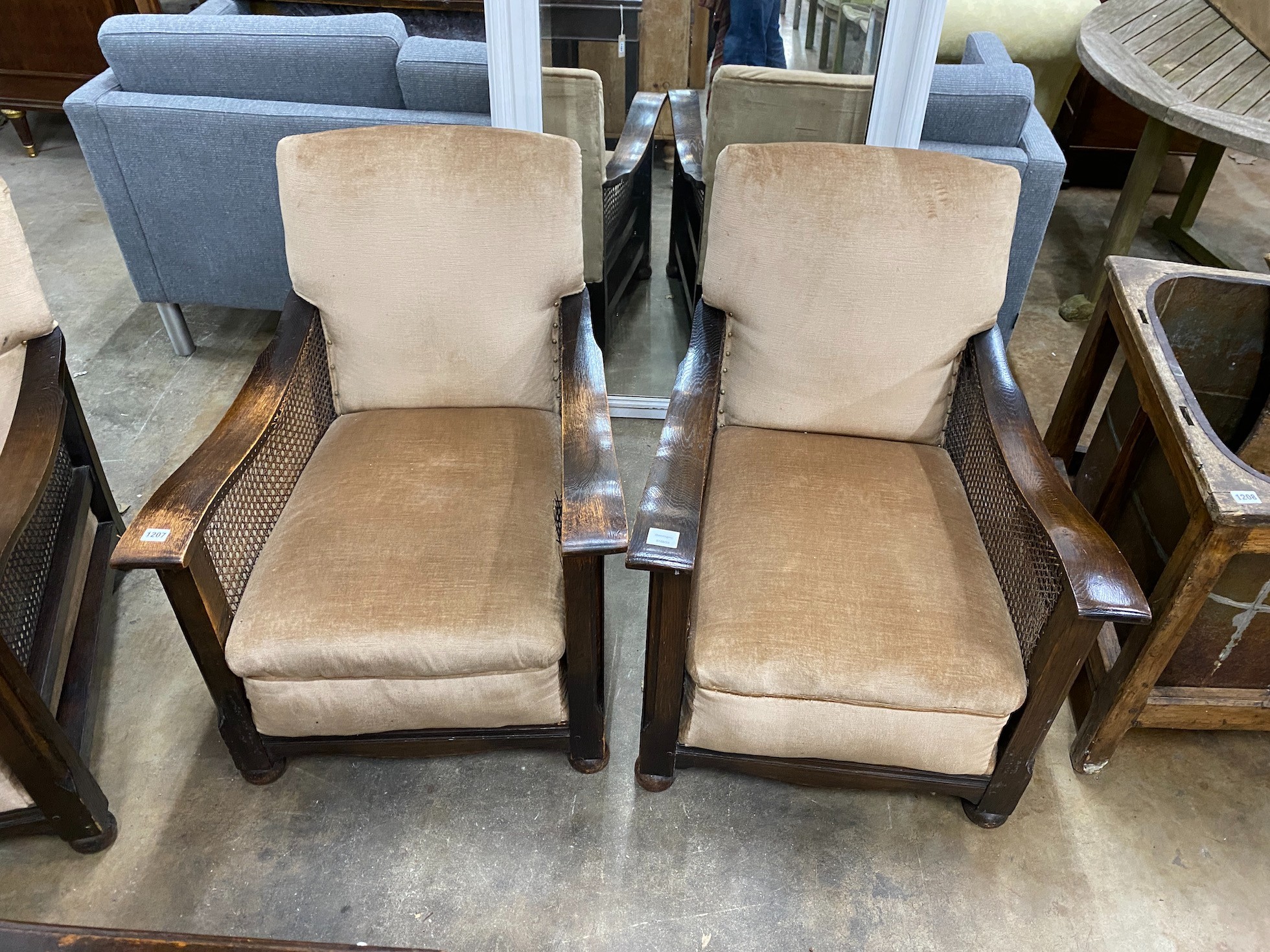 A 1930's oak and single caned three piece bergere suite *Please note the sale commences at 9am.